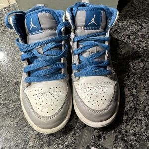 Air Jordan 1 Mid Basketball Shoes Gray Blue Sneakers Kids Size 12C